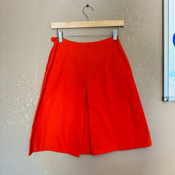 Vintage Murr’s of California Union High Drop Waist Pleated Orange 70s Skirt F - Picture 1 of 5